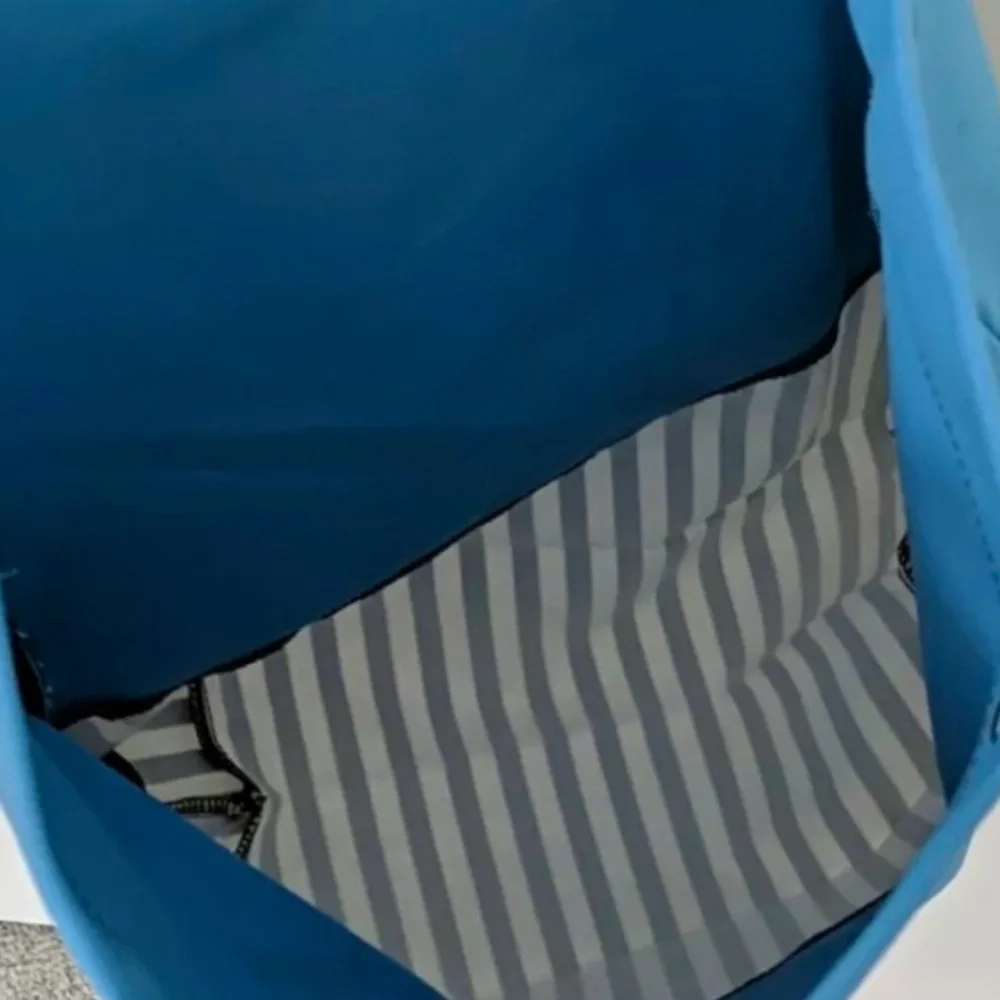 Henri Bendel Blue Canvas Tote with iconic stripped bottom - Picture 2 of 4